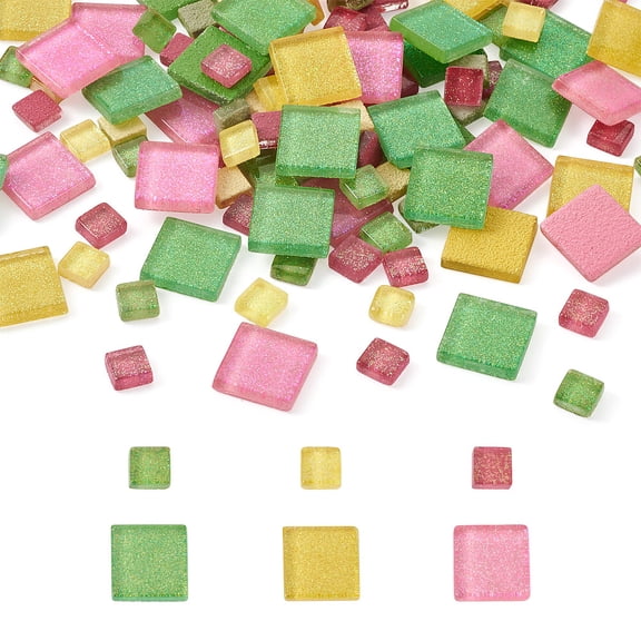 252pcs 2 style Glass Cabochons Mosaic Tiles for Home Decoration or DIY Crafts Square Colorful 10x10x4mm 20x20x4mm