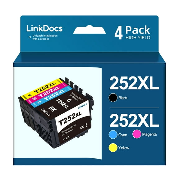 252xl Ink Cartridge Replacement for Epson T252XL T252 to use with Epson Workforce WF-7110 WF-7720 WF-7710 WF-3620 WF-3640 (1 Large Black, 1 Cyan, 1 Magenta, 1 Yellow) 4 Pack