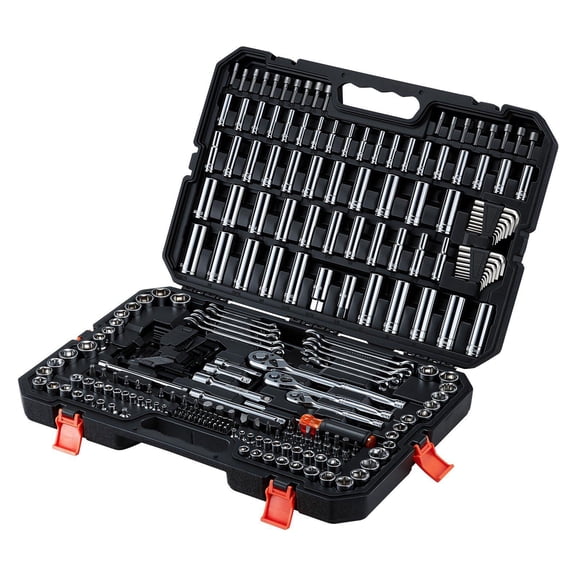 253-Piece Mechanics Tool Set with SAE and Metric Sockets Wrenches Screwdriver Bits 1/4 3/8 1/2 Drive for Automotive Repair in Storage Case