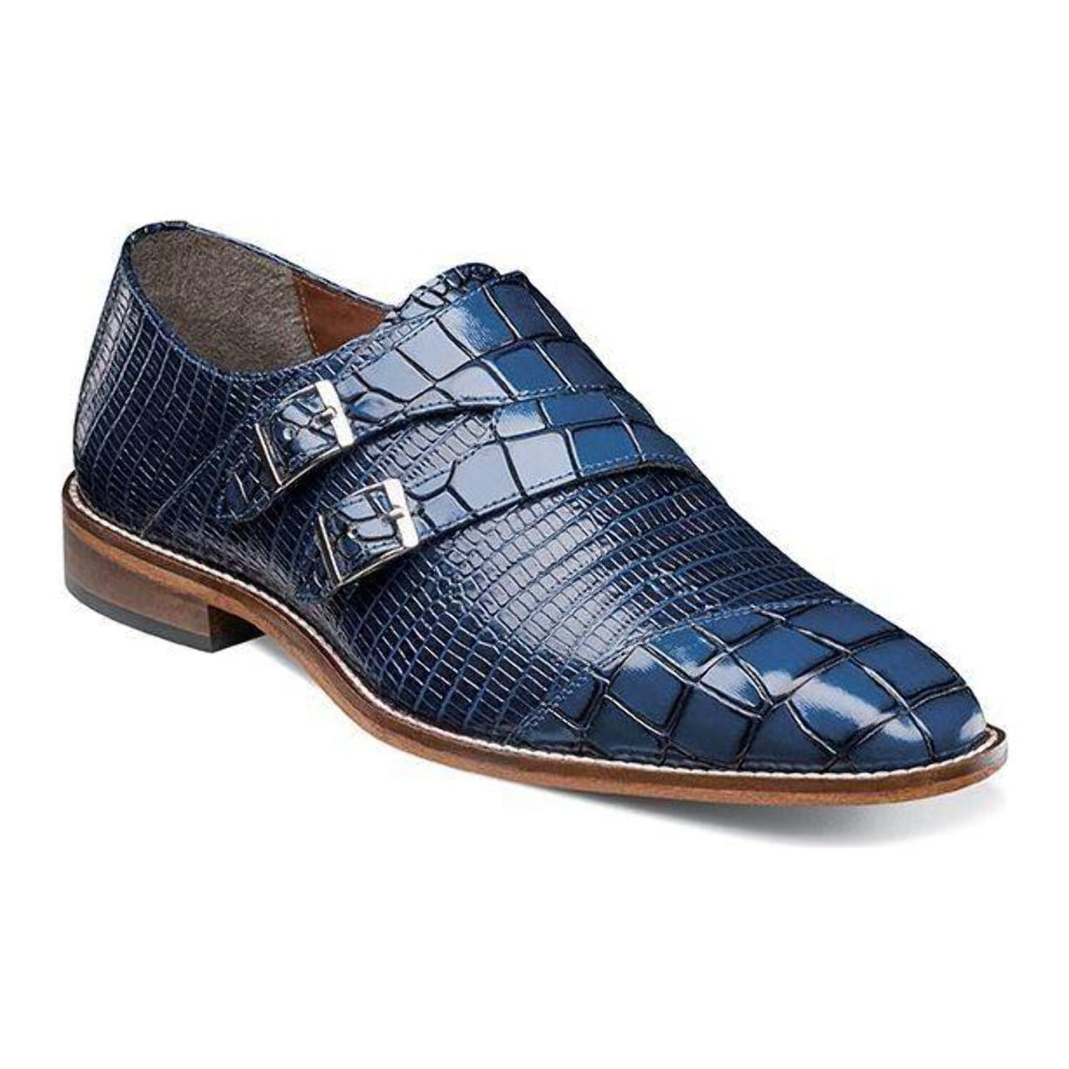 25458 Stacy Adams Leather Shoes Toscano Double Monk Strap Black Navy ...