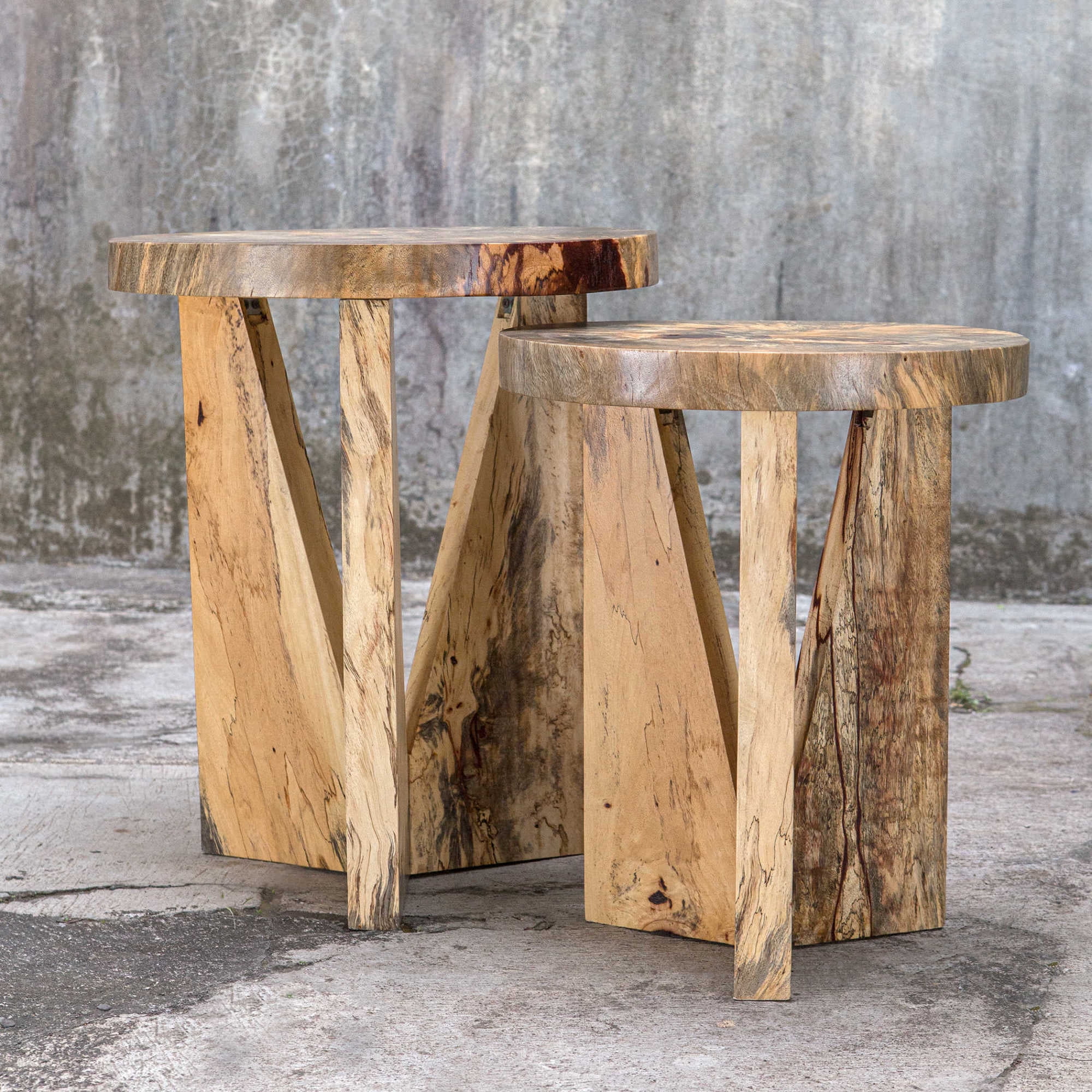 Beige Round Tamarind Wood Nesting Accent Tables