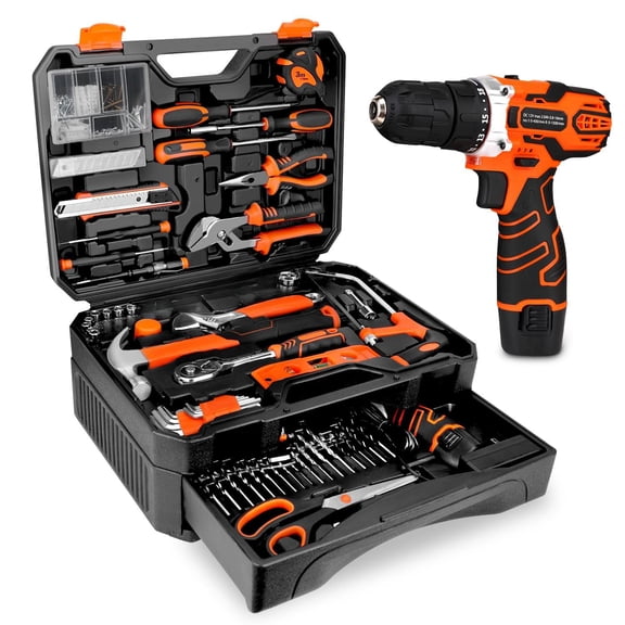 255-piece Tool Set - Kit With 12v Cordless Drill Driver Toolbox Storage Case Drawer General Household For Diy Projects Home Repairs Handyman