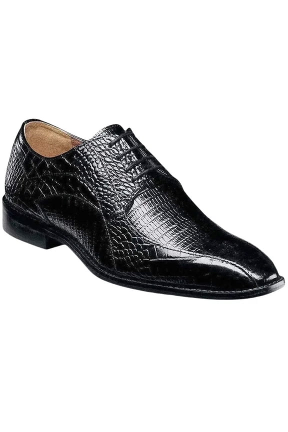 25576-001 Stacy Adams Turano Bike Toe Oxford Croc Print Shoes Black