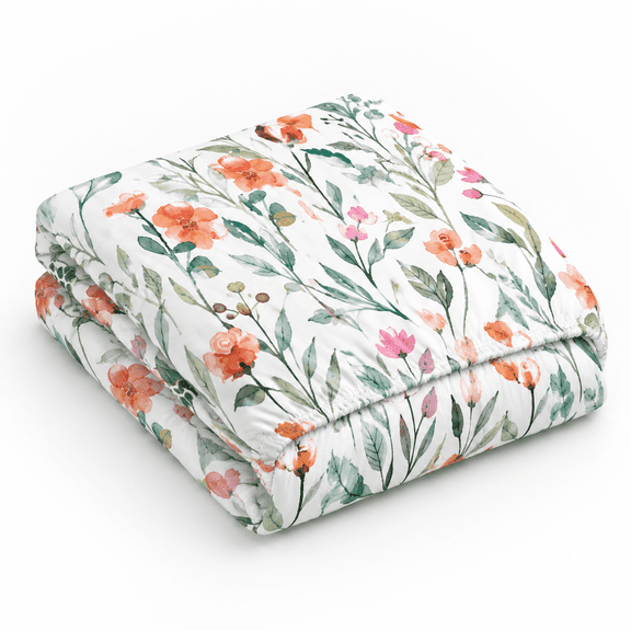2559#floral Orange King 100% Cotton 16-Inch Deep Pocket Fitted Sheet