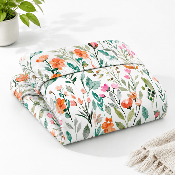 2559#floral Orange Queen 100% Cotton 16 Inch Deep Pocket Fitted Sheet