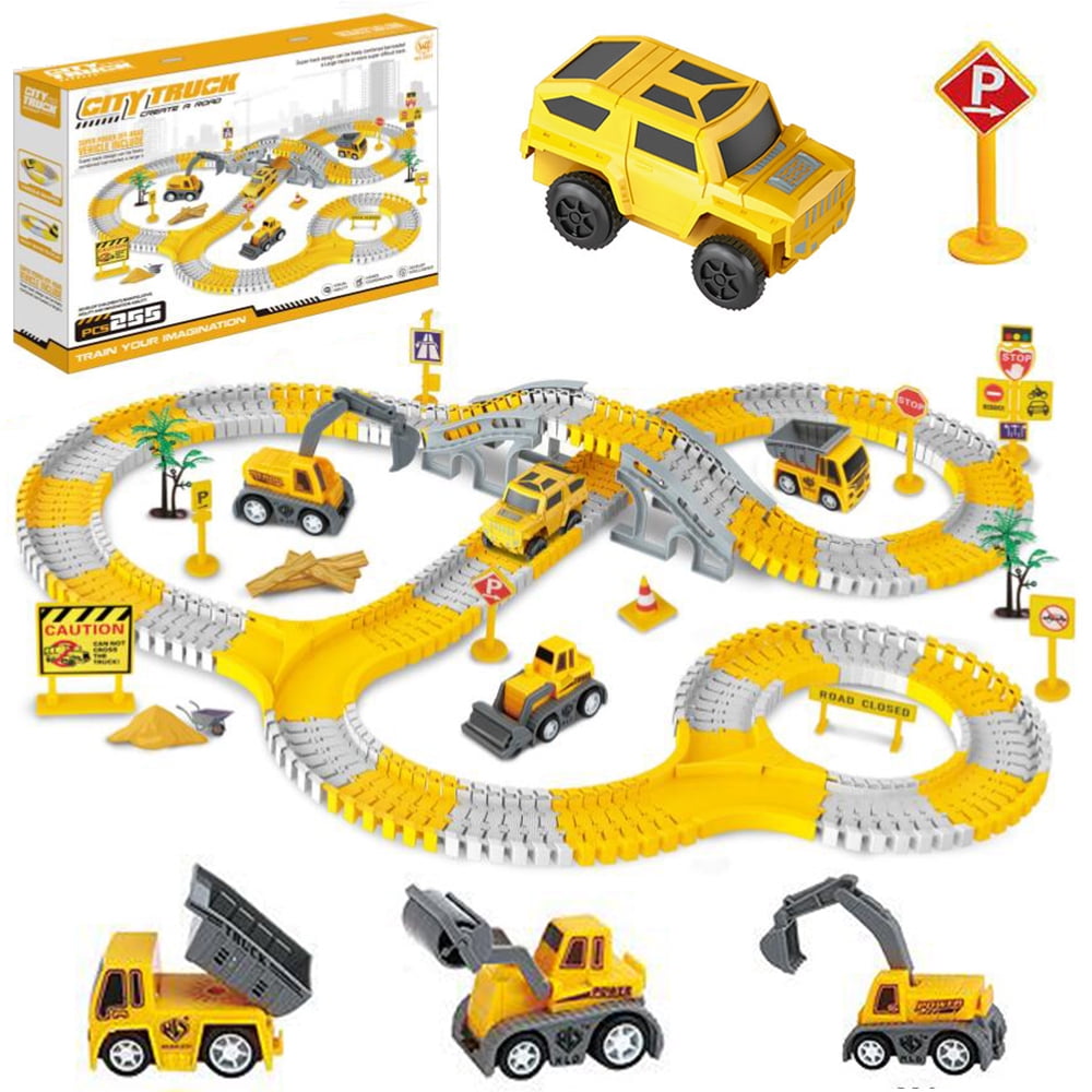 255Pcs Construction Pistes De Course Jouets Pour Les Enfants, Voitures Électriques Voitures De Construction Ensemble De Piste Flexible, Jouets D’ingénierie Anniversaire Cadeaux de Noël Pour Garçons Filles