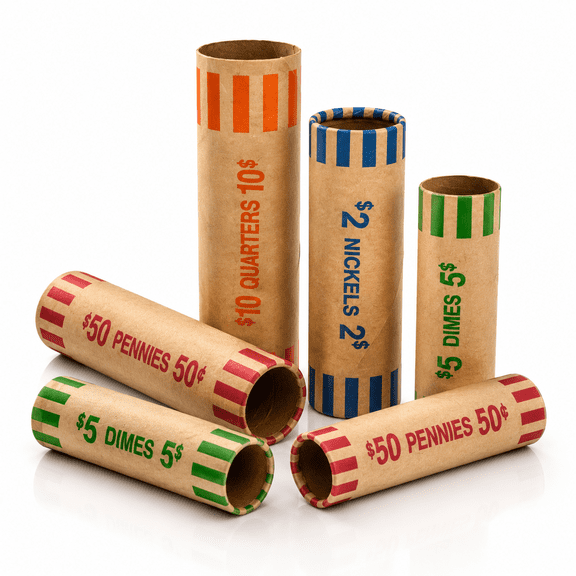 256 Assorted Preformed Coin Wrappers Rolls - Quarters,Pennies,Nickels and Dimes (256 Assorted)