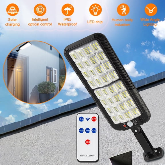 256 LED Solar Motion Sensor Street Light, Remote Control 3 Modes Solar Security Light, IP65 Waterproof Wide Angle Solar Wall Light with Adjustable Bracket for Garage Yard Patio Driveway
