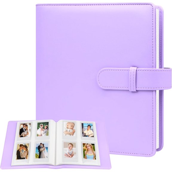 256 Pockets Photo Album, Extra Large Capacity Leather Cover Compatible With 2 x 3 Inch Photo Album, Ideal for Wedding Family Travel Memories.Purple