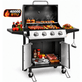 thumbnail image 1 of Syngar 4-Burner Propane Grill, Bbq Gas Grill with Folding Side Tables, 40000 Btu, Porcelain Grates, Easy-Clean Design, Thermometer & Bottle Opener, 1 of 10