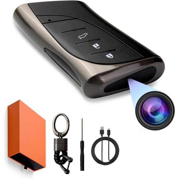 2560x1440P Car Key 2K Hidden Camera Spy Camera Key fob Key Chain Concealed Lens No Red Light Wide-Angle Nanny Security Surveillance Cam USB Type C