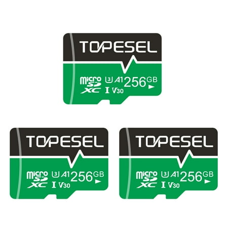 256GB Micro SD Card 3 Pack TOPESEL High-Speed SD Cards A1 V30 U3 Class 10 TF Cards for Camera/Drone/Dash Cam