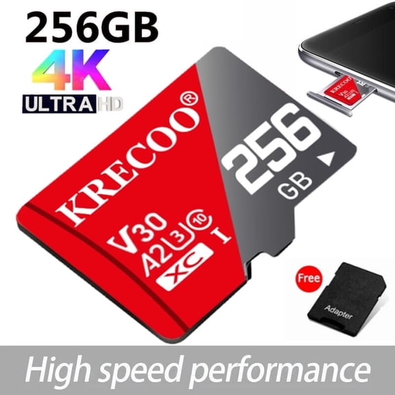 256GB Micro SD Card Extreme PRO 256GB High Speed Ultra Memory TF Card with SD Card Adapter For smart phones and camera and table Red/Gold