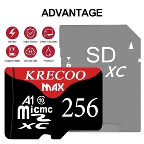 256GB Micro SD Card, microSDXC UHS-I Flash Memory Card with Adapter, 60MB/s, C10, U3, A1, V30, Full HD, 4K UHD, High Speed TF Card