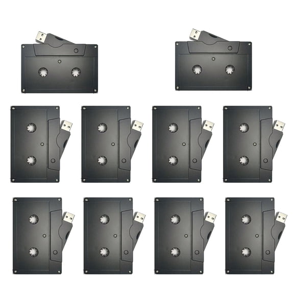 256MB Personal Company Studio Logo Retro Audio Tape Cassette USB 2.0 Flash Drive (No LOGO Black, 256MB*10PACK)