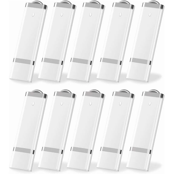 256MB USB 2.0 Flash Drives, White Plastic Thumb Drives, 10 Pack
