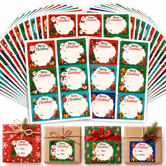 Kywib Christmas Gift Tag Stickers, 24 Sheets with 64 Unique Designs, 256 Count