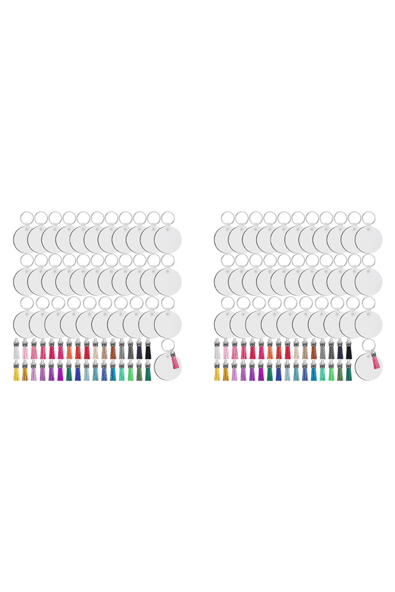 256Pcs Sublimation Keychain Blanks Set Key Rings Heat Transfer Tassels MDF Blank-Round