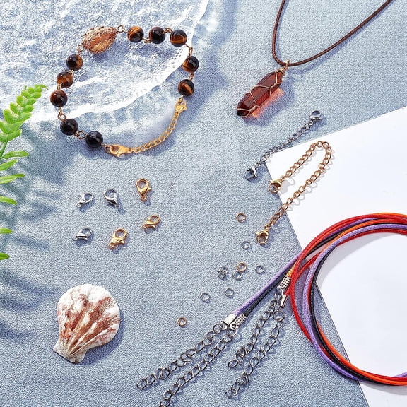 256pcs Jewelry Making Kit Includeds 5 Colors Necklace Rope String with Clasp Golden and Platinum Chain Extender Lobster Claw Clasps and Jump Rings for Nacklace Choker Bracelet