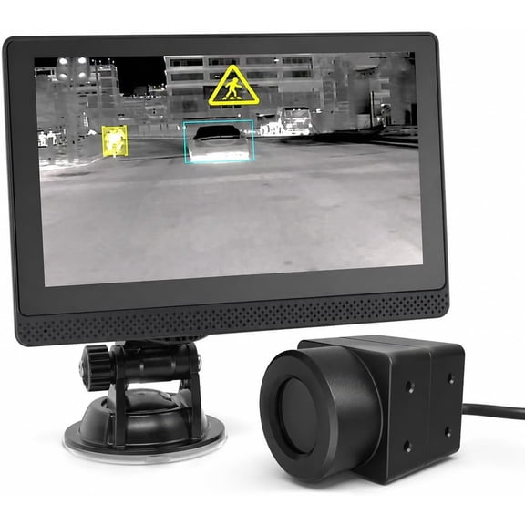 256x192 Automotive Thermal Imaging Night Vision System for Cars - AI Detection for Pedestrians, Vehicles & Animals, 685ft Long-Range Vision, IP69 Waterproof Dash Camera
