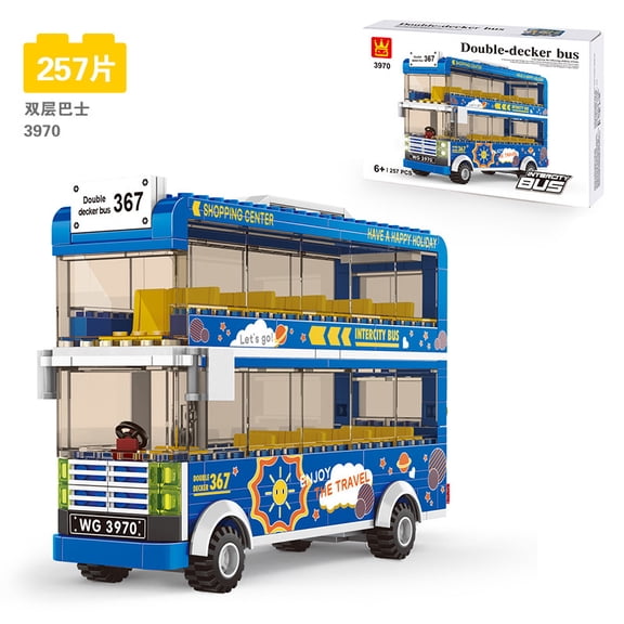 257 PCS Blue City Sightseeing Double Decker Bus Building Blocks, Ages 6+