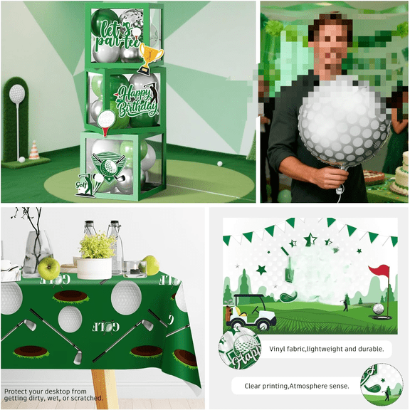257 Pcs GOLF bIRTHDAY dECORATIONS, gOLF tHEME tABLEWARE sERVES 25, aLL-IN-1 pACK iNCLUDES pLATES, lET'S pAR-tEE bACKDROP tABLECLOTH, bALLOON bOXES, bALLOON kIT FOR gOLF pARTY dECORATIONS