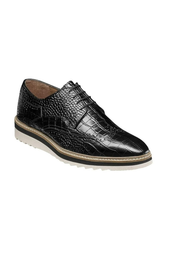 25725-001 Stacy Adams Alario Wingtip Oxford Croco Leather Shoes Black