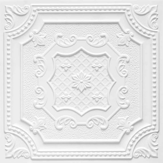 258-My Beautiful Damaris 2 ft. x 2 ft. PVC Glue-up or Lay-in Ceiling Tile in White Matte (100 Sq.ft / Pack) - 25 Pieces