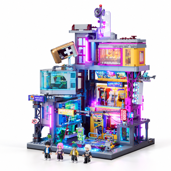 2580 Piece Cyberpunk Arcade Interlocking Block Building Set with RGB Lighting