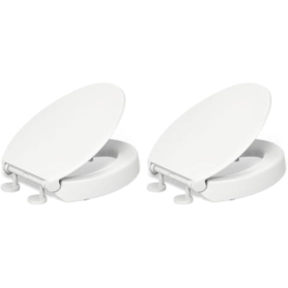 25875-0 Hyten 3" Height, Elevated Soft Close Elongated Toilet Seat, Contoured Seat with Grip-Tight Bumpers, Quick-Attach Hardware, No Slam Toilet Seat, White (Pack of 2)