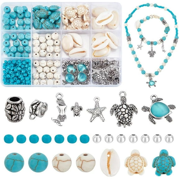 258Pcs Blue Ocean Beads Jewelry Kit Boho Style Turtle Beads Turquoise Starfish Beads Summer Ocean Animal Spacer Bead Hawaii Shell Bead