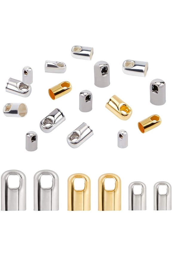 258pcs 3 Sizes Brass Cord Ends Caps Bracelet Necklace Clasp Connector Crimp Beads Ends for Necklace Bracelet Jewelry Making(Gold Gunmetal Silver)