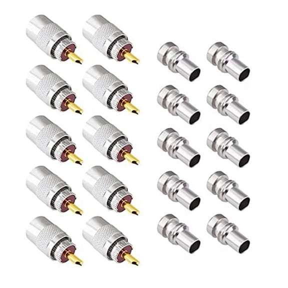 -259 Coaxial Connectors UHF Male Solder Connector Plug 50 Ohm Coax Adapters 10-Pack with Reducers for LMR400,RG8 Cable