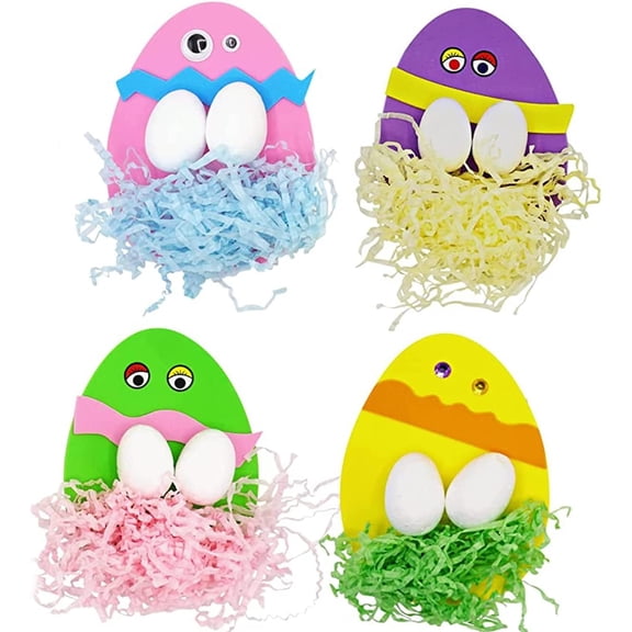 4E's Novelty 259 Pcs Easter Egg Craft Kit 3D Foam Magnet DIY for Kids Makes 12 Individually Wrapped