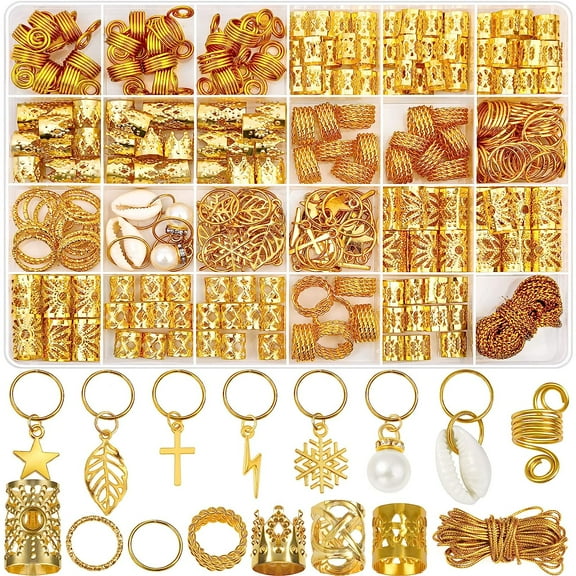 259 Pcs Hair Jewelry for Braids, Loc Jewelry for Hair Dreadlock, Hair Jewelry for Women, Metal Gold Braids Rings Cuffs Clips for Dreadlock Accessories Hair Braids Jewelry Decorations