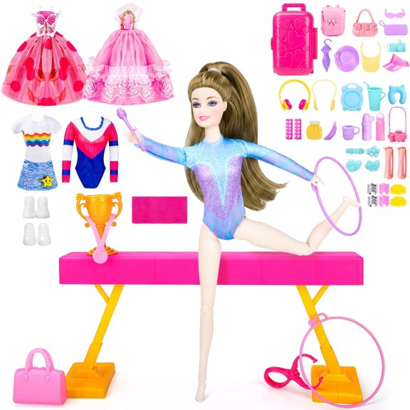 259PCS Doll Playsets with Flexible Dolls, Dolls Gymnastics Set with Balance Beam & Accessories, Gymnastics, Doll Toys, Girls Toys, 8 Year Old Girl Birthday Gift