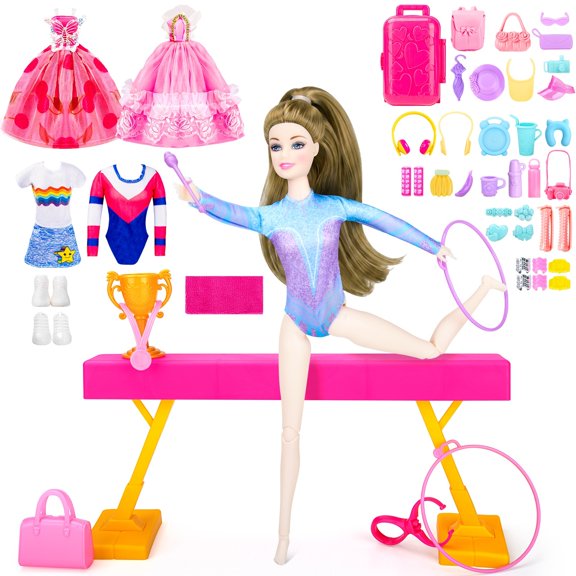 259PCS Doll Playsets with Flexible Dolls, Dolls Gymnastics Set with Balance Beam & Accessories, Gymnastics, Doll Toys, Girls Toys, 8 Year Old Girl Birthday Gift