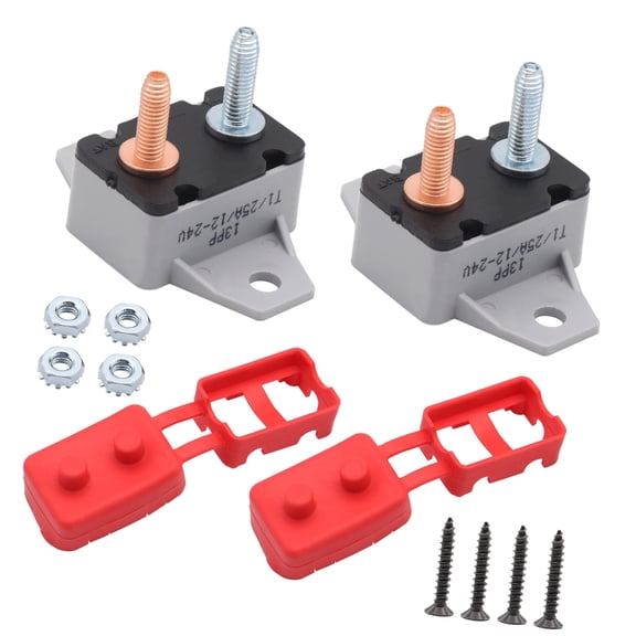 25A Overcurrent Auto Reset Breaker Plastic Mounting Brackets 12V/24VDC 2PCS