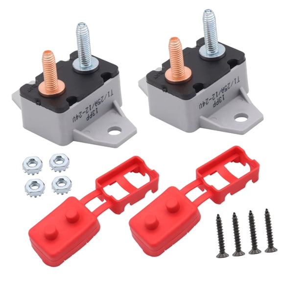 25A Overcurrent Auto Reset Breaker Plastic Mounting Brackets 12V/24VDC 2PCS