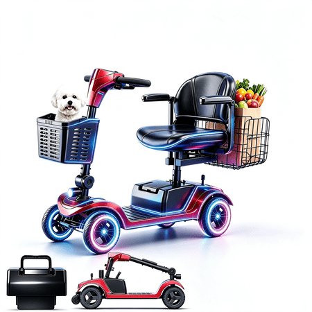25Ah 28 Miles Electric Senior Mobility Scooter, 300W Motor 300lbs Capacity Travel Scooter with Dual Baskets, Red
