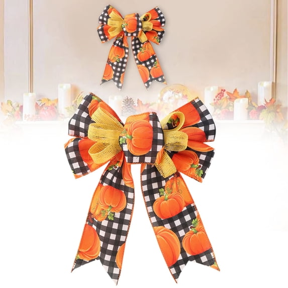 25CM Autumn Thanksgiving Bow Orange Pumpkin Maple Leaves Burlap Bows For Tree Wreath Wraping Home Decorations