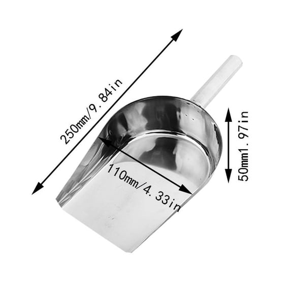 25CM Large Stainless Steel Ice Scoop with Round Bottom Commercial Metal Food and Sugar Shovel Versatile Utility Scoop for Ice Buckets Candy Flour Tea Shops Easy to Clean for Kitchen