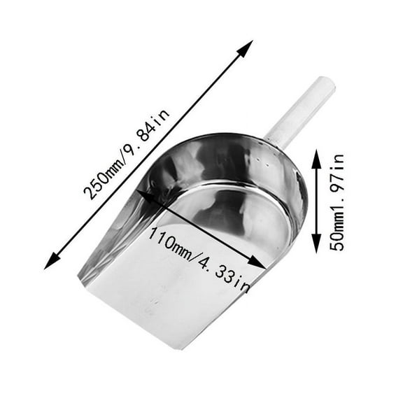 25CM Large Stainless Steel Ice Scoop with Round Bottom Commercial Metal Food and Sugar Shovel Versatile Utility Scoop for Ice Buckets Candy Flour Tea Shops Easy to Clean for Kitchen