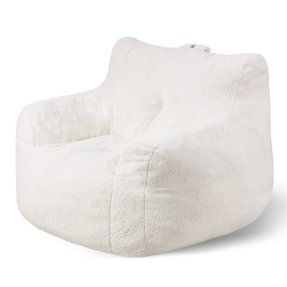 3-Foot Teddy Velvet Bean Bag Chair, Supportive Armrests and Convenient Storage Pocket, 25D Memory Foam Filling for Kids and Adults, White