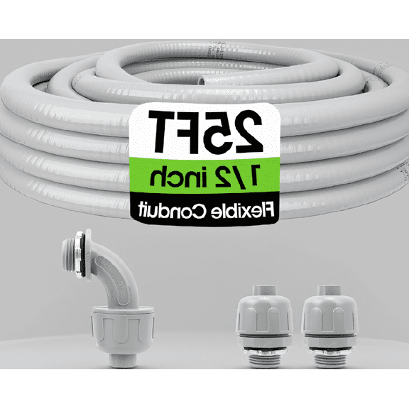 25FT 1/2 Inch Flexible Liquid-Tight Conduit Kit, Non-Metallic PVC Electrical Conduit with 5 Straight and 3 Angle Fittings