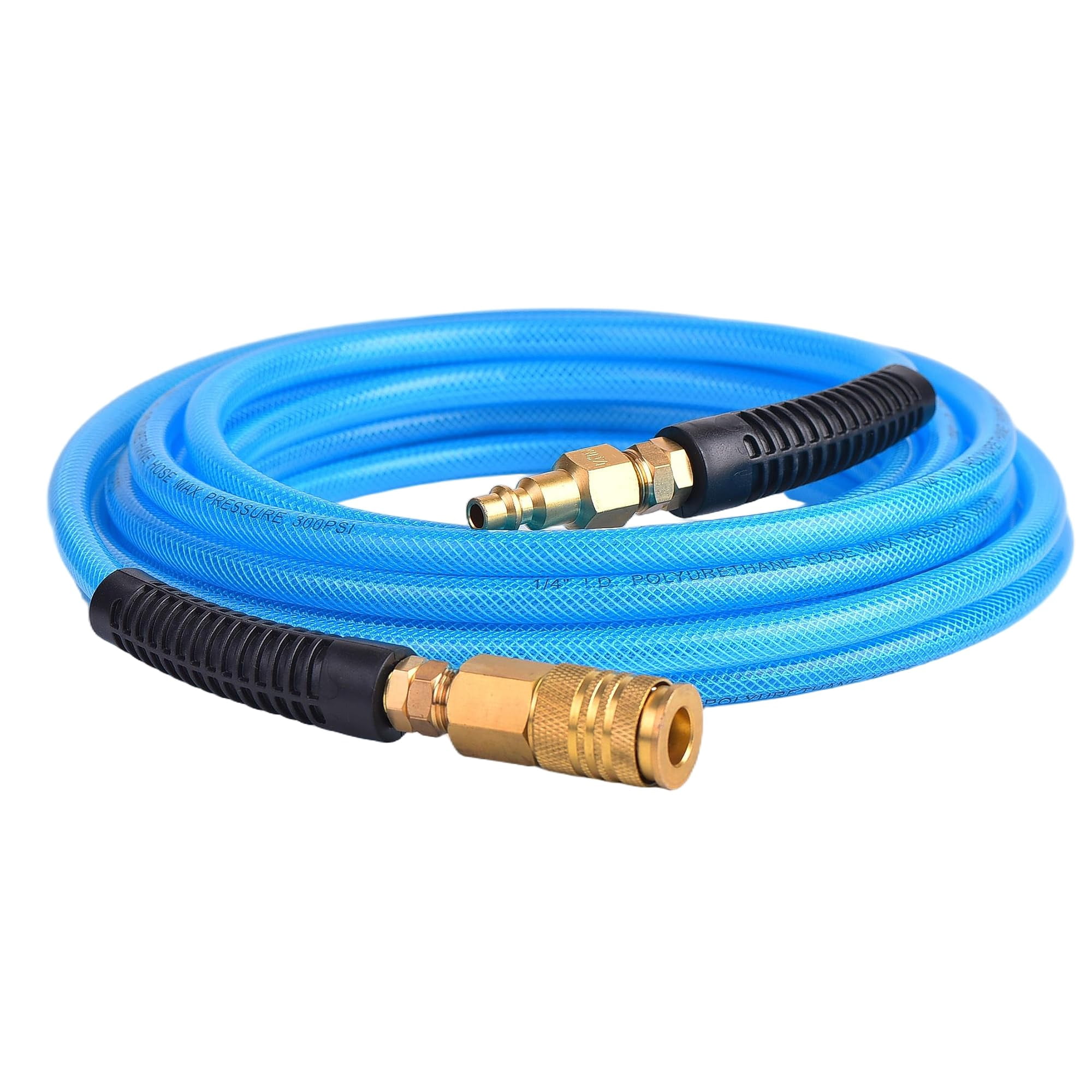 25FT 1/4 Inch Air Hose Reinforced Polyurethane Air Compressor Hose - Flexible Heavy Duty Braided Pneumatic Hose with Quick Connect Fittings 300 PSI for Garage Shop Automotive Use