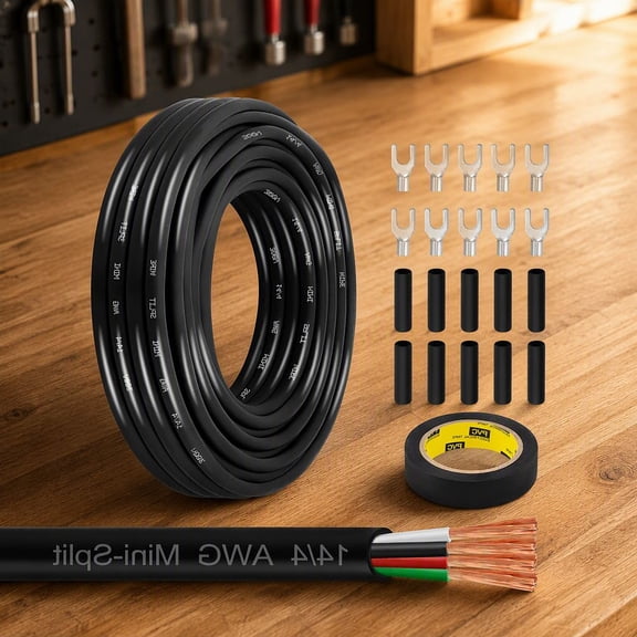 25FT 14/4 AWG Mini-Split Cable, 4 Conductor Control Wire, 300V Stranded Oxygen-Free Copper Wire for HVAC, Heat Pump, Air Conditioner and Systems