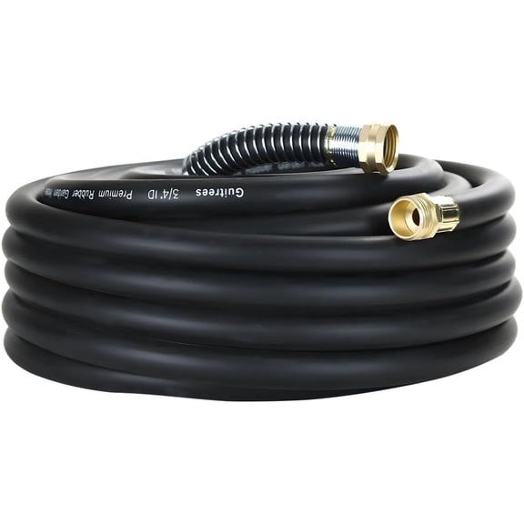 25FT 3/4 Inch Heavy Duty Rubber Garden Hose  300 PSI Working, 1000 PSI Burst  Hot and Cold Water  Five-Layer Braided  Male to Female  Black