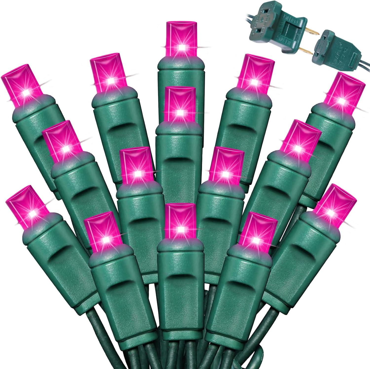 25FT 50LED String Lights, LED Christmas Lights, 6 SPACING, Green Wire
