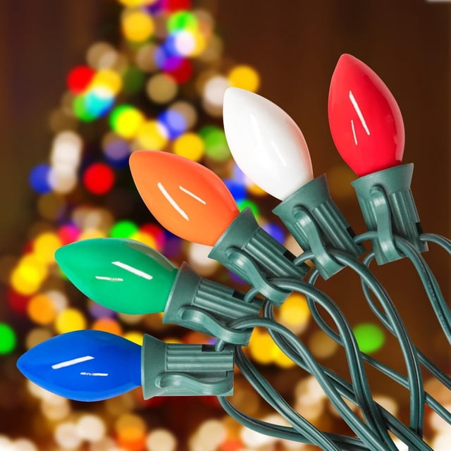 25FT C7 Multicolor Christmas String Lights, Vintage Glass Bulb Holiday ...